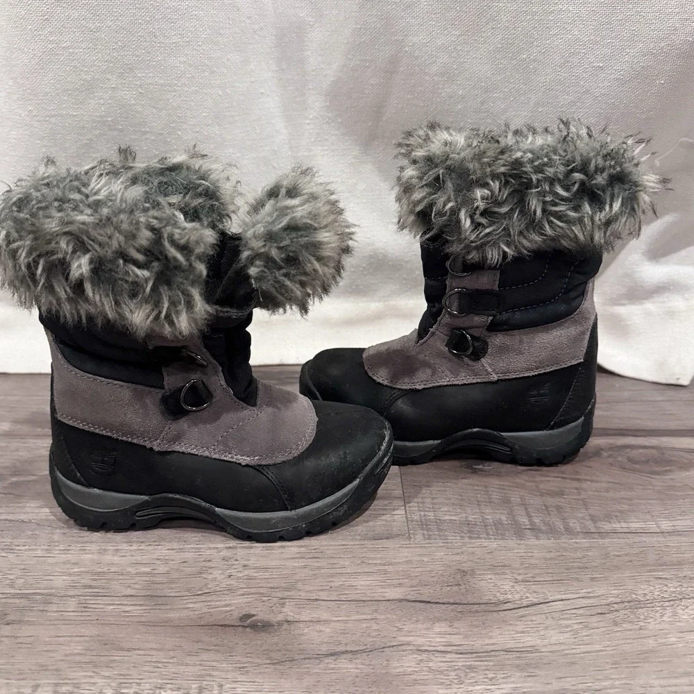 Timberland Winter Boots Boys Size 9.5 Toddler Zip Up Boot Fur Top Girls Warm